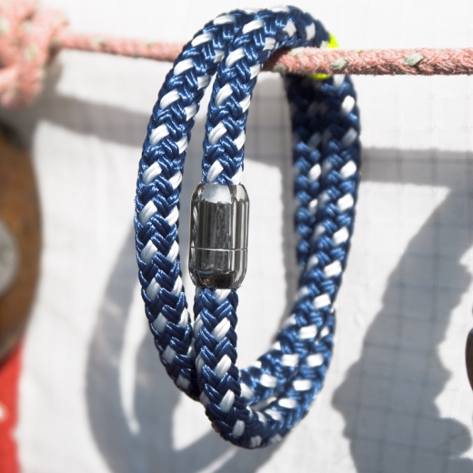 Pamir - Handgetakeltes Armband aus Segeltau / Schiffstauwerk, 8 mm, navi-blau / orange, Double
