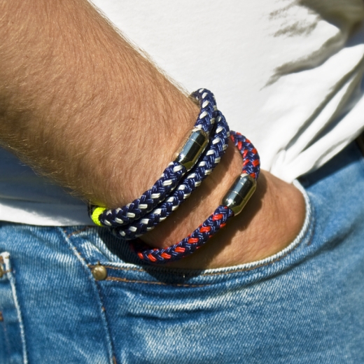 Pamir - Handgetakeltes Armband aus Segeltau / Schiffstauwerk, 8 mm, navi-blau / orange, Double